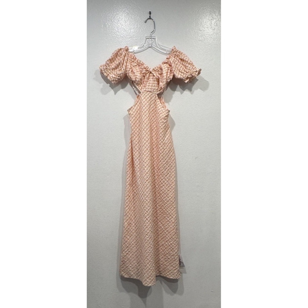 ASOS DESIGN Bardot MIDI Dress Off The Shoulder Cut Out Pink Yellow Check Size 4